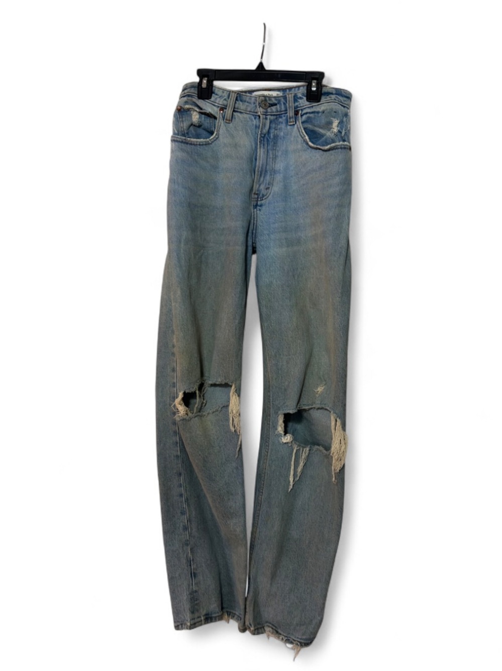 Abercrombie Curve Love Size 4/27Light Blue Distressed Women’s Straight-Leg Jeans